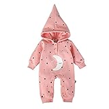Famuka 可愛い　ベビー　☆彡?柄プリント　カートゥーン　フード付き　ジッパー　フリース　ロンパース（ピンク　１２-１８ヶ月）