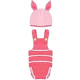 Domybest ベビー服 着ぐるみ コスチューム 服 ニット ビブ 0-4ヶ月 バニーの形 男の子 女の子 ピンク 柔らかく快適 かわいい 写真道具 出産祝い 百日記念 ギフト 誕生日