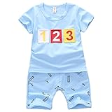 エフティーゾーン(Ftzone)2in1子供服ベビーの女の赤ちゃんの柔らかい綿半袖 Tシャツスカート+ショートパンツ セット(0-2歳) (6-12ヶ月, デジタル,青)