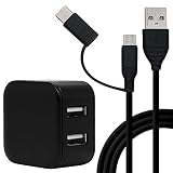 ラスタバナナ AC充電器 タイプA 2ポート マイクロBケーブル 1.5メートル タイプC変換 5V 2.4A コンセント AC USB Type-A microB Type-C typec 1.5ｍ 2台同時 ブラック RAC2A2A04BK