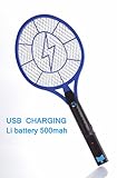 充電式モスキートスワッター、フライキラー、バグザッパーラケット、3000ボルトUSB充電、超高輝度LEDライト、暗闇の中で飛び降りるユニークな3層安全メッシュ