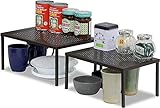 Simple Trending キッチンワイドラック 伸縮式 シンク下収納棚 (2個組) 積み重ね棚 食器棚収納 調味料収納ラック(ブロンズ