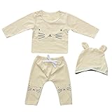 domybest ベビー服　肌着　長袖シャツ＋ロングパンツ＋耳付き帽子　三点セッド　0-2歳　男女兼用　赤ちゃん　コットン　パジャマ　ルームウェア　普段着　春夏秋　可愛い (90)