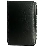 SHUUL ミニポケットノート メモ帳ホルダー a7 縦型 0.7mmペン付き 罫線シート50枚 ノートパッド10個 レザーカバー （ブラック）