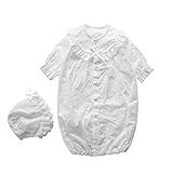 日本製 夏物素材 綿レース 新生児ベビードレス お宮参り退院時におすすめ お帽子付き2点セット 67501