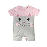 エルフ ベビー(Fairy Baby)ベビー服 ロンパースカバーオール 半袖 夏 可愛い猫模様 ピンク+グレー サイズ：95