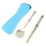 Baby Kids Portable Flatware Stainless Steel Cutlery Set Chopstick Spoon With Storage Pouch (blue) by