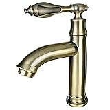 【CRSHIP】洗面用 単水栓 アンティーク 合金 手洗いボウル用 じゃぐち 蛇口 レトロ シングルレバー クラシック 洗面台 16.5cm (古めゴールド)