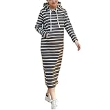 Spinas（スピナス) 一枚で着てサマになる マタニティ フード付き あったかい 裏起毛 ボーダー ロング ワンピース (L, グレー)