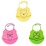 GudeHome 3点セット ソフト 防水性 シリコン製 キュート ベビービブ インファント キッズ トドラー 食事用 よだれ掛け 胸当て ボーイズ ガールズ 調整可能 スナップ開閉式 食べこぼしキャ