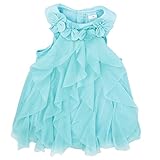 Trendsgal®ベビーガールズ　かわいい花飾り　チュールワンピース　折り襟　ノースリーブ　純色（ブルー）