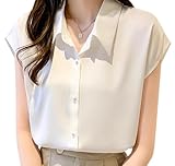 [Aisaidun] ノースリーブ シャツ レディース 夏 ワイシャツ ゆったり とろみシフォン ブラウス OL シャツ 柔らかい 通気性ホワイトS