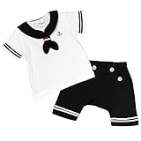 男女兼用|ベビー|パジャマ[PETIT CADEAU]セーラー風 半袖セットアップ|上下セット|マリンカラー|モンキーパンツ|男の子|女の子 90cm BK-ブラック