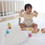 Dwinguler もちもちクッションPVCプレイマット 防水 厚さ1.5cm (線路ライトグレー, 150×210cm)