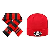 NCAA Georgia Bulldogs Striped Rugby Scarf and Towビーニー帽子2パックバンドル