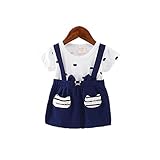 女の子の服 夏 ワンピース Pojour 1-6歳キッズ用 子供かわいいカジュアルドレス 偽セット 綿 通気 青(80cm)