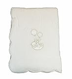 Gorgeous White Baby Shawl Silver/White - Teddy Bear With Balloons -100% Cotton by KATIES PLAYPEN? / 