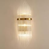 Light Luxury Nordic Creative Living Room Bedroom Corridor Dining Room Learning Hotel Wall Lamp Crystal Metal Lighting 3-15 Sqm Fine Carving Pattern (Size : S)