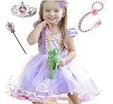 YACCO style (ヤッコースタイル） ハロウィン ラプンツェル 風 子供用 コスチューム 4点 セット (ドレス ティアラ ステッキ 三つ編みカチューシャ) (100)