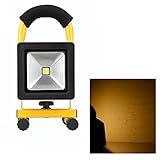 LED投光器 充電式 超薄型 ■ポーペ(POOPEE) 10W バッテリー内蔵式 ポータブル投光器 12V 24V 車 広角 3000K 電球色 角度調整可 防水 夜釣り 作業灯 軽量 イエロー光