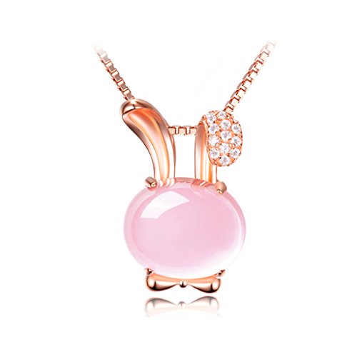 [比翼堂]レディース ネックレス ローズクォーツ 「最高 に 輝く かわいい 兎 」 純銀製 SL925 18Kピンクゴールドコーティング 最高級フランネルケース付き ギフト梱包済み