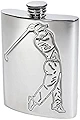 Wentworth Pewter- Embossed Golfer Pewter Kidney Flask,Hip Flask, Spirit Flask, 6oz capacity, Golfer Scene