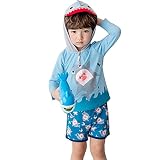 「楽々セレクトショップ」2018年　子供水着　男の子　長袖　伸縮性 海水浴 スイミング ベビー フリル 帽子付き お誕生日プレゼント 出産お祝い 幼稚園用 　サメ (120-130cm)