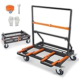 ポニー台車 折り畳ガラス運搬用台車安全ベルト付き 4つのTPR静音ゴムホイールを装備拡張可能なデッキ 耐荷重1500kg 適用対象建設現場 ガラス扱い  スレート 壁パネル 木の