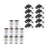 B Baosity 20個セット　チューブ継手　外径8mm to 1/4 '' BSP　エルボー＋ストレート　空気圧コネクタ　