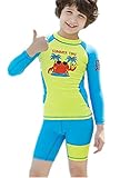 (チェリーレッド)CherryRed 子供ウェットスーツ キッズフルスーツ 日焼け止めの水着 セパレート 長袖+パンツ セット サーフィン プリント 蟹 イェロー L