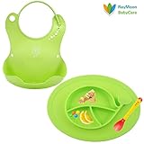 Raymoon ベビー　子供用　食事用 シリコン　防水 エプロン　食器 　大きいポケット付き 軽量 可愛い動物柄　　持ち運び便利　誕生日　プレゼント　出産祝い　前掛け　袖なし　食事こぼしキャッチ　断熱