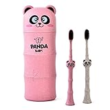 Manyao 1セットベビー歯ブラシ小麦ストロー漫画パンダ幼児子供歯科口腔ケア (ピンク)
