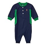 ラルフローレン カバーオール 長袖 6M ネイビー×グリーン ワッフル クラシックポニー ベビー 男の子 子供服 [並行輸入品]