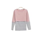 Lecpra (レクプラ) ボーダー ドッキング 授乳口付 トップス マタニティ 授乳服 ピンク オレンジ ( M L XL XXL ) 長袖 (XL, 桃)