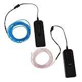 Perfk LED 装飾ライト　2個　ELワイヤー　ネオン　ステージ　バー　パーティー 車 　5m　コントローラー付　青 緑 白 黄　電池式 - 青＋白