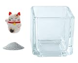 花市場直送便 ミニチュアガラス 特大招き猫 白 & カラーサンド シルバー & 植え込み用グラス ニューブロックS