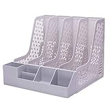 デスクファイルソーターオーガナイザー、4セクション、ファイルホルダー、ペンホルダー付きデスクオーガナイザー,Gray