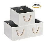 maidmax Collapsibleストレージビン折りたたみ式キューブ布オーガナイザーコンテナDrawers withコットンロープハンドル、竹スタイル、グレー、14.4 × 10 × 8.3インチ