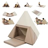 LZ LEISURE ZONE ソフトブロック アスレチック ブロック 布製 玩具 大型 室内 遊具 おもちゃ 1か月～5年 遊具 キッズスペース クッション滑り台&階段 ファスナーカバー付き ソフト積み木 大型 子供 1歳 遊具 こども キッズ 幼児 保育園 保育用品 自由に組み合 滑り止め クリスマス 誕生日 プレゼント 協調性 ベージュｘブラウン (四季-ピラミッド/ボート/プレイマット)