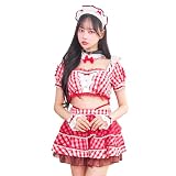 [Malymoon] コスプレ メイド ウエイトレス バレンタイン ホワイトデー チェック レッド 赤 ギンガムチェック 衣装 仮装 マリームーン 8点セット 10208 (レッド)