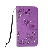 iPhone Secret Garden財布ケース、Auroralove Iphoneキラキラ光るダイヤモンドバタフライフラワーCase Forガールズレディースクレジットカードキックスタンド機能付き