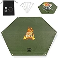 GOGlamping スパッタシート 焚き火シート 焚火シート たきび台シート キャンプ用品 難燃 耐火 耐熱 防炎 103.5*120CM 芝生保護 不燃生地のガラス繊維+シリコンコーティング チクチクしない 軽量 六角 バーベキュー アウトドア 収納バック付き(グリーン)
