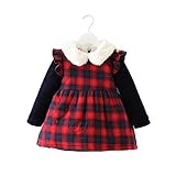 Pojour ベビー服 子供服 女の子 ワンピース 長袖ドレス 秋冬 裏毛 厚手 可愛いグリッドドレス オシャレ 保温 エアコン室 防寒対策