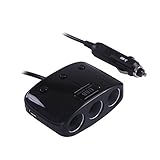 HDE Glossy 3 Socket Cigarette Lighter Charger DC Adapter with Dual USB [2.0A] (Black) [並行輸入品]