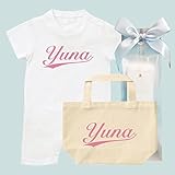 出産祝い 名入れ ギフトセット / ショート ロンパース & トートバッグ [GP73] 70cm [Rom]ホワイト×ピンクロゴ 出産祝い 誕生日 プレゼント おしゃれな 名前入り ギフト