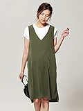 Angeliebe エンジェリーベ マタニティ ワンピース ウォッシャブル ジョーゼット Vネック ジャンパードレス 妊婦服 産前 産後 L カーキ 21937 21937270