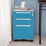 Merax 3 Drawer Mobile Metal Solid Storage File Cabinet with Keys Blue [並行輸入品]
