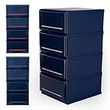 収納ケース チェスト 木天板 ハイブリッド天板 色分けプレート付 帯電処理 角丸加工 幅35 4段 ダークブルー