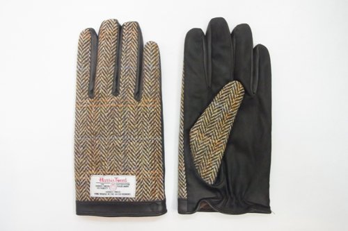iTouch Gloves アイタッチグローブ スマホ対応 Harris Tweed × leather ヘリンボーン ブラウン (Lサイズ)