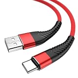 USB Type C ケーブル短い【25CM/2本セット】 3A 急速充電 ケーブルタイプC ケーブル ナイロン編み USB-A to USB-C ケーブル Galaxy S22 /S21 /S20 /S10+ /S10 /S9+, Huawei P40 /P30 /P20 /P10, Google Pixel, Sony Xperia XZ /L1 (赤, 25cm)